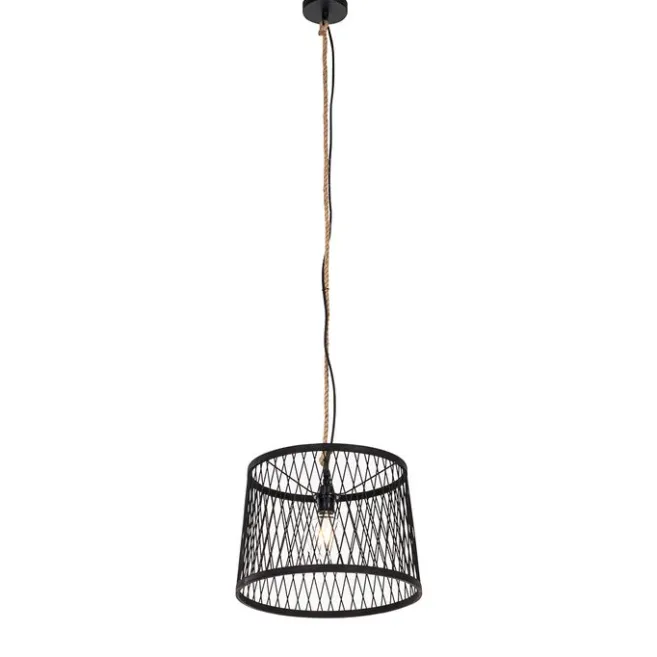 QAZQA Ländliche Außenhängelampe aus schwarzem Rattan 40 cm - Calamus