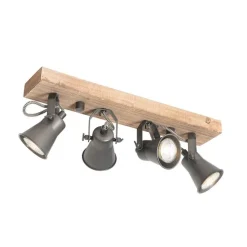 QAZQA Ländliche Deckenlampe schwarz mit Holz 4-flammig - Jelle