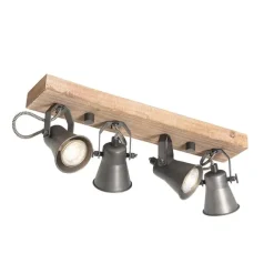 QAZQA Ländliche Deckenlampe schwarz mit Holz 4-flammig - Jelle