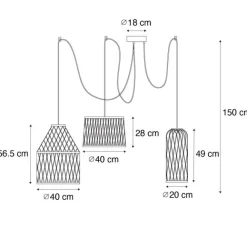 QAZQA Ländliche Hängelampe für den Außenbereich, Rattan, 3-flammig – Calamus
