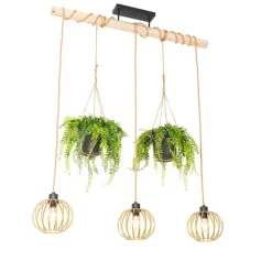 QAZQA Ländliche Hängelampe Gold mit Holz 3 Lichter - Yura