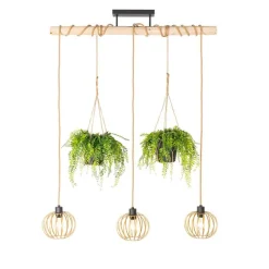 QAZQA Ländliche Hängelampe Gold mit Holz 3 Lichter - Yura