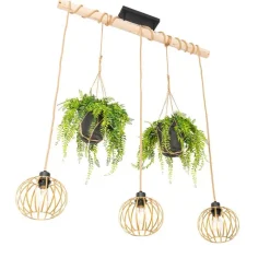 QAZQA Ländliche Hängelampe Gold mit Holz 3 Lichter - Yura