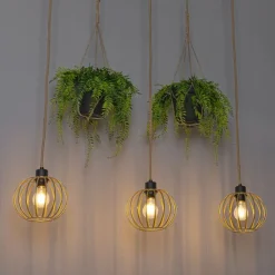 QAZQA Ländliche Hängelampe Gold mit Holz 3 Lichter - Yura