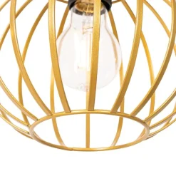 QAZQA Ländliche Hängelampe Gold mit Holz 3 Lichter - Yura