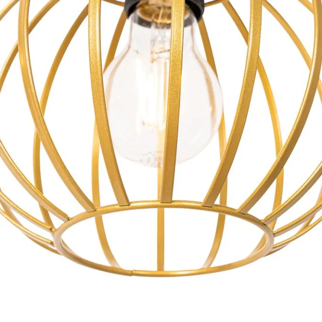 QAZQA Ländliche Hängelampe Gold mit Holz 3 Lichter - Yura