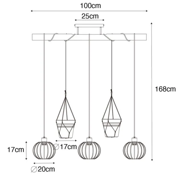 QAZQA Ländliche Hängelampe Gold mit Holz 3 Lichter - Yura