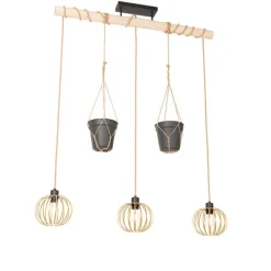QAZQA Ländliche Hängelampe Gold mit Holz 3 Lichter - Yura