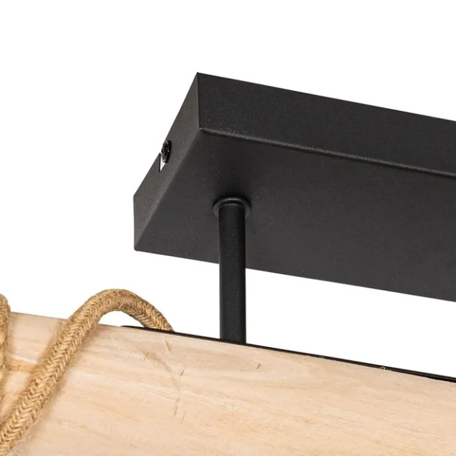 QAZQA Ländliche Hängelampe Gold mit Holz 3 Lichter - Yura