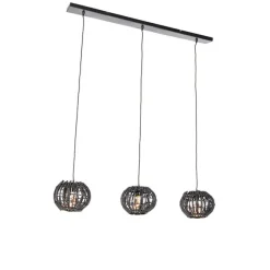 QAZQA Ländliche Hängelampe schwarz länglich 3-flammig - Canna