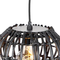 QAZQA Ländliche Hängelampe schwarz länglich 3-flammig - Canna