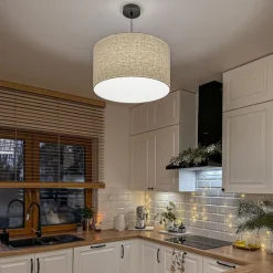 QAZQA Ländliche Hängelampe schwarz mit beigem Schirm 50 cm - Combi 1