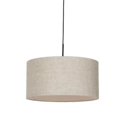 QAZQA Ländliche Hängelampe schwarz mit beigem Schirm 50 cm - Combi 1