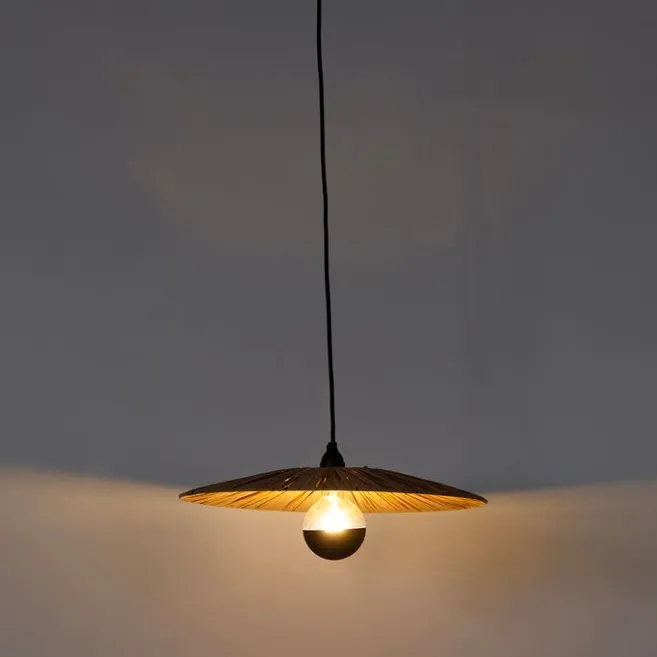 QAZQA Ländliche Hängelampe schwarz mit Seil 45 cm - Leia