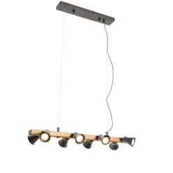 QAZQA Ländliche Hängelampe schwarz mit Holz 8 Lichter - Jelle