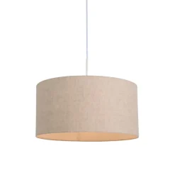 QAZQA Ländliche Hängelampe weiß mit hellgrauem Baumwollschirm 50 cm - Combi