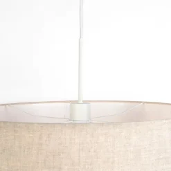 QAZQA Ländliche Hängelampe weiß mit hellgrauem Baumwollschirm 50 cm - Combi