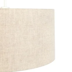 QAZQA Ländliche Hängelampe weiß mit hellgrauem Baumwollschirm 50 cm - Combi