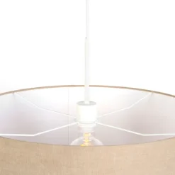 QAZQA Ländliche Hängelampe weiß mit hellbraunem Schirm 50 cm – Combi