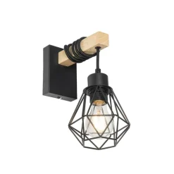 QAZQA Ländliche Wandlampe schwarz mit Holz - Chon