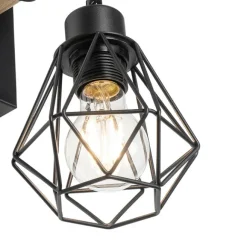 QAZQA Ländliche Wandlampe schwarz mit Holz - Chon