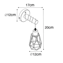 QAZQA Ländliche Wandlampe schwarz mit Holz - Dami Frame