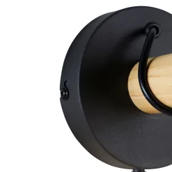 QAZQA Ländliche Wandlampe schwarz mit Holz - Dami Frame