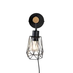 QAZQA Ländliche Wandlampe schwarz mit Holz - Dami Frame