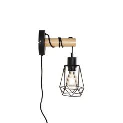 QAZQA Ländliche Wandlampe schwarz mit Holz - Dami Frame