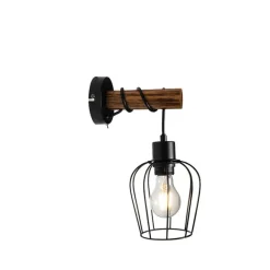 QAZQA Ländliche Wandlampe schwarz mit Holz - Stronk