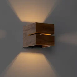 QAZQA Ländliche Wandleuchte aus Walnussholz 9,7 – Transfer Groove