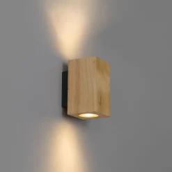 QAZQA Ländliche Wandleuchte aus Holz, quadratisch, 2-flammig – Sandy