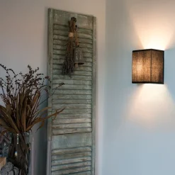 QAZQA Ländliche Wandleuchte schwarz mit Stoffschirm - Vete