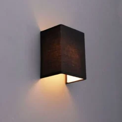 QAZQA Ländliche Wandleuchte schwarz mit Stoffschirm - Vete