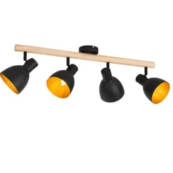 QAZQA Ländlicher Spot schwarz mit Holz 4-flammig – Flint