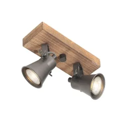 QAZQA Ländlicher Strahler schwarz mit Holz 2-flammig verstellbar - Jelle