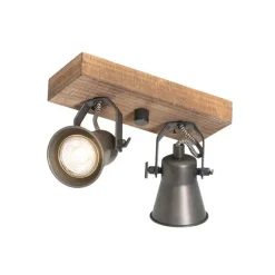 QAZQA Ländlicher Strahler schwarz mit Holz 2-flammig verstellbar - Jelle