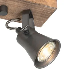 QAZQA Ländlicher Strahler schwarz mit Holz 2-flammig verstellbar - Jelle