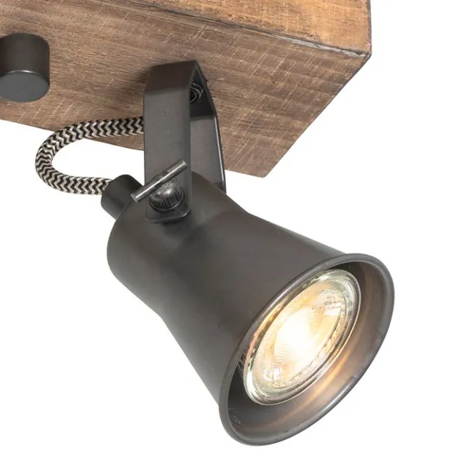 QAZQA Ländlicher Strahler schwarz mit Holz 2-flammig verstellbar - Jelle