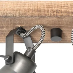 QAZQA Ländlicher Strahler schwarz mit Holz 2-flammig verstellbar - Jelle