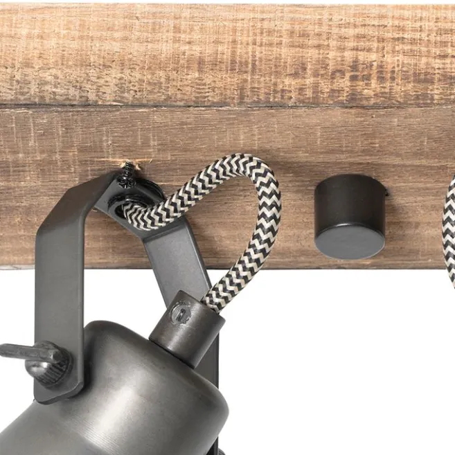 QAZQA Ländlicher Strahler schwarz mit Holz 2-flammig verstellbar - Jelle