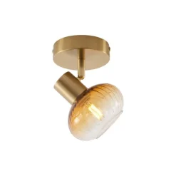 QAZQA Moderne Deckenleuchte Gold mit rundem Bernsteinglas - Teddy