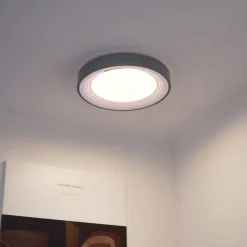 QAZQA Moderne Deckenleuchte Grau mit Weiß 38cm inkl. LED Dimmbar RGB - Kanton