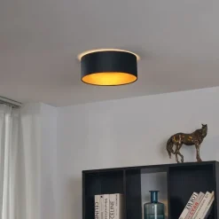 QAZQA Moderne Deckenleuchte Schwarz Samt 40cm inkl. LED 3-Stufen Dimmbar - Sue