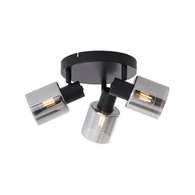 QAZQA Moderne Deckenleuchte Schwarz mit rundem Rauchglas 3-flammig - Cilin