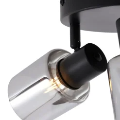 QAZQA Moderne Deckenleuchte Schwarz mit rundem Rauchglas 3-flammig - Cilin