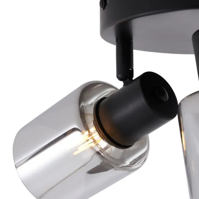 QAZQA Moderne Deckenleuchte Schwarz mit rundem Rauchglas 3-flammig - Cilin