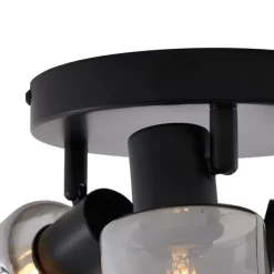 QAZQA Moderne Deckenleuchte Schwarz mit rundem Rauchglas 3-flammig - Cilin