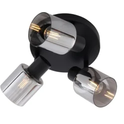 QAZQA Moderne Deckenleuchte Schwarz mit rundem Rauchglas 3-flammig - Cilin