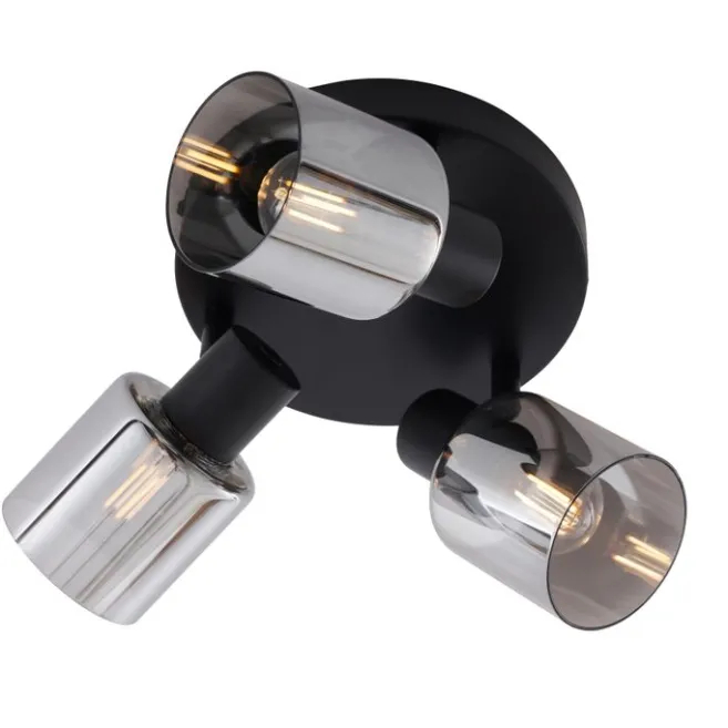 QAZQA Moderne Deckenleuchte Schwarz mit rundem Rauchglas 3-flammig - Cilin